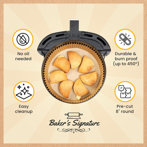 Baker's Signature 240 pcs Air Fryer Liners, Round Disposable Non-Stick Paper Liners for Easy Cleanup