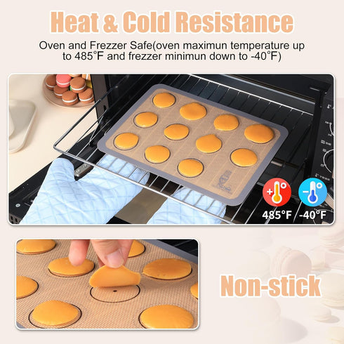 Set of 3 Silicone Baking Mats for Macarons - Non Stick Cookie Oven Liners (2 Half Sheet, 1 Quarter Sheet) - Red, Blue,