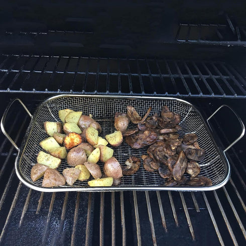 WUWEOT Grill Basket, 15" x 11" Stainless Steel Vegetable Barbecue Basket with Two Handles for Grilling