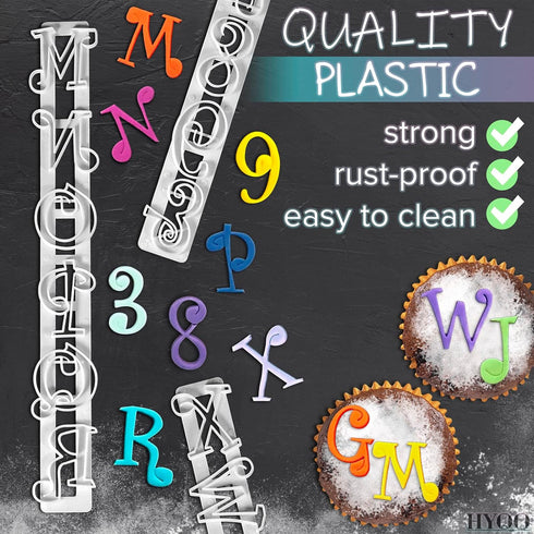 "Fondant Letter Cutters for Cake Decorating - Plastic Alphabet Cutters A-Z and 0-9 Numbers (9.84\" L 0.98\" W)"