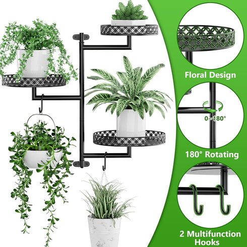 3-Tier OVICAR Rotating Window Plant Shelves - Indoor Wall Plant Stand Floral Metal Window Shelf Holder for Multiple