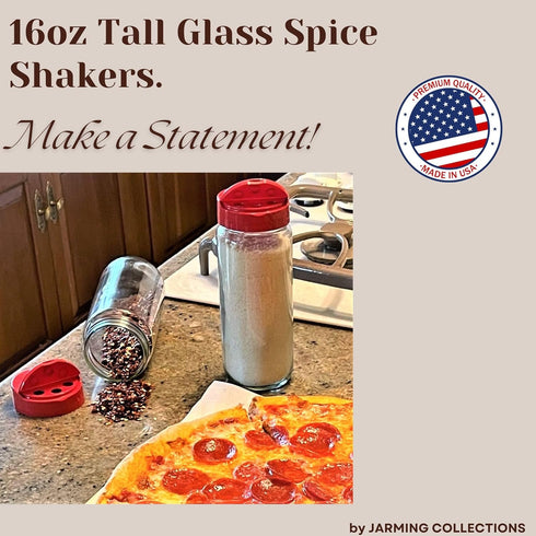 Premium Glass Spice Shakers - 16 oz Versatile Seasoning and Spice Dispenser with Sifting Lids for Popcorn, Cheese, Cinnamon, and Salt, Made in USA by JARMING COLLECTIONS by JARMING COLLECTIONS