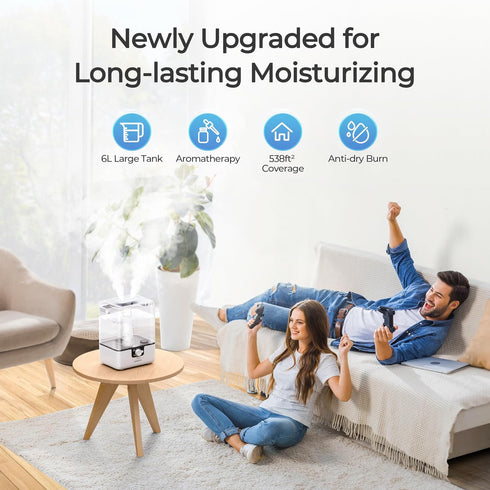 6L 26dB 50H 1 Pack CHIVALZ Humidifiers for Bedroom, Cool Mist Humidifiers for Baby Nursery, Quiet, Runtime, Top Fill