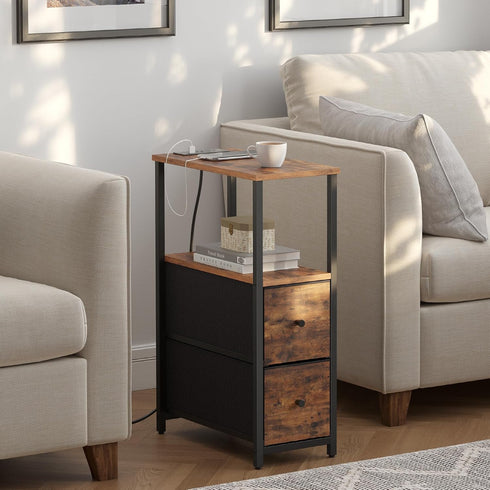 2 TB01BB085 TUTOTAK Small Narrow End Table with Charging Station, Side Table with Outlets, Nightstand with Cloth