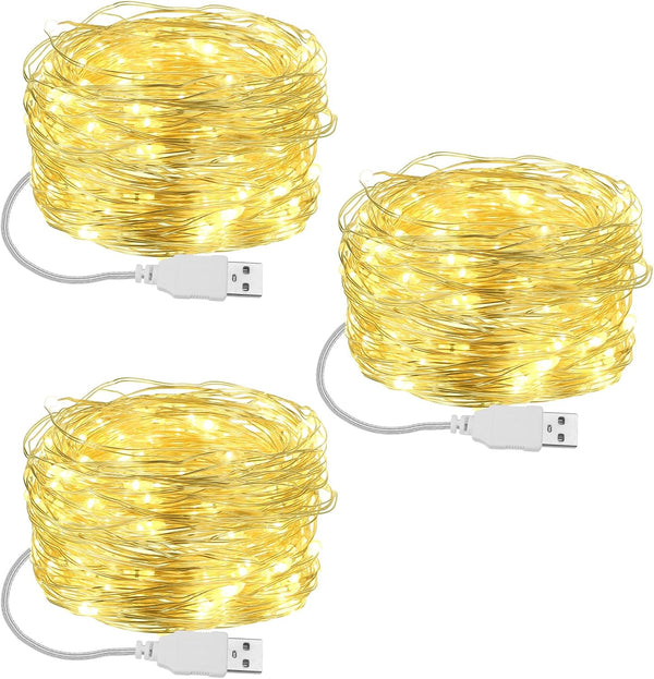 Macarrie 3 Pcs Warm White Fairy Lights USB Powered 16 ft 50