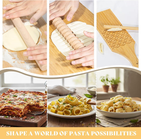 Krbnk Tools,13PCS Pasta Making Wood Pasta Making Kit with Pasta Rolling Pin,Ravioli Mold,Ravioli Cutter,Gnocchi