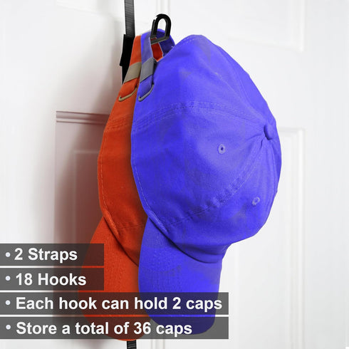 Perfect Curve CapRack, Over-The-Door Hat Organizer for Baseball Caps, Holds 18-36 Caps, Black