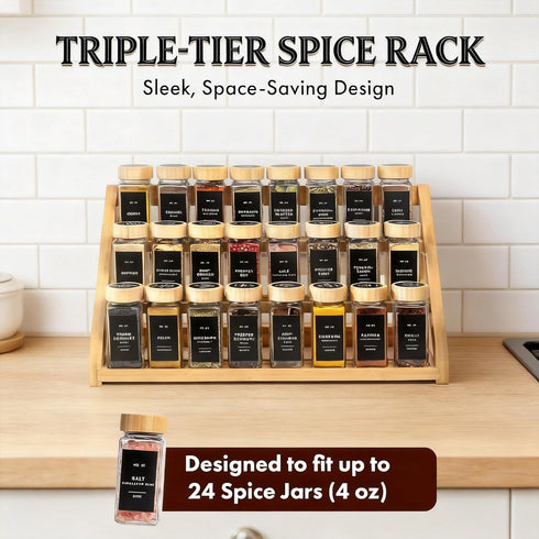 MNADSFKJ -3 CountertopsStorage Spice Rack, Spice Organizer Tier Bamboo Spice Racks, Solution for Spice Storage