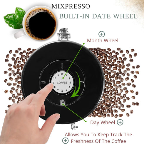 Mixpresso 16 Oz Red Coffee Canister, Stainless Steel Airtight Container with Date Tracker, Vacuum Sealed