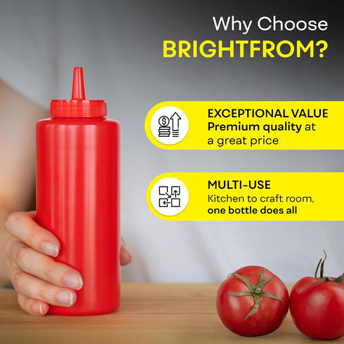 12 OZ 2 PACK BRIGHTFROM Condiment Squeeze Bottles, RED/YELLOW Empty Squirt Bottle with Wide Neck - Great for Ketchup