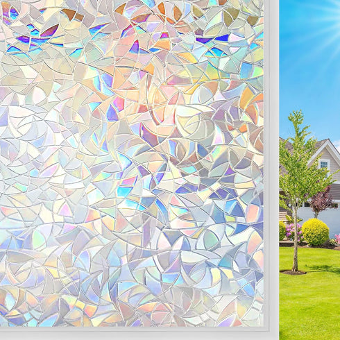 DUOFIRE Rainbow Window Clings for Glass Windows, 3D Decals Decorative Stained Glass Film, 23.6 x 78.7 inches