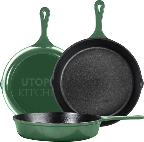 Utopia Kitchen Saute Fry Pan, Pre-Seasoned Cast Iron Skillet Set 3-Piece, 6 Inch, 8 Inch, 10 Inch