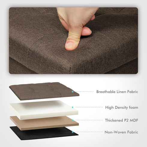 B FSOBEIIALEO Storage Ottoman Cube, Folding Toy Chest Footrest for Living Room Seat (12.6"X12.6"X12.6", Linen Brown)
