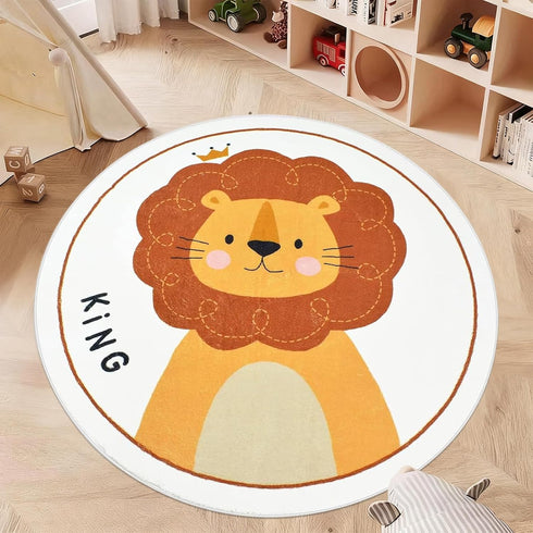 4ft, ABREEZE Faux Wool Kids Play Mat Animal Round Area Rug Soft Plush Non-Slip Carpet for Bedroom Living Room Kids