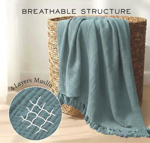 KyraHome 100% 60"x80" Cotton Throw Blankets for Couch, Plant-Dyed Breathable Lightweight Gauze Soft Muslin Throw