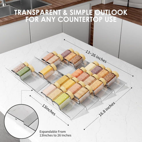 Spice Drawer Organizer, 4 Tier Clear Acrylic Expandable from 13" to 26", Kitchen Drawer Spice Rack Tray