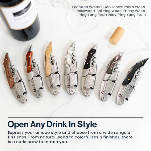 Hicoup Wine Opener - Professional Corkscrews for Wine Bottles, Manual Wine Key with Foil Cutter, Ebony Wood