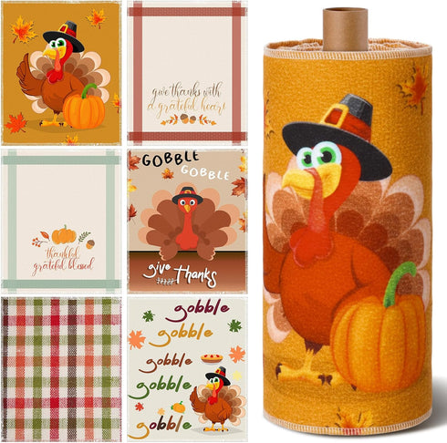 Mindsoft 36 Pcs Thanksgiving Reusable Paper Towels Rolls Washable Bulk Thanksgiving Pumpkin Turkey