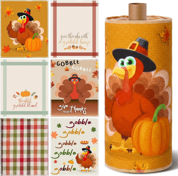 Mindsoft 36 Pcs Thanksgiving Reusable Paper Towels Rolls Washable Bulk Thanksgiving Pumpkin Turkey