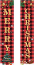 Christmas Decorations Merry Christmas Banner Decor, Happy New Year Plaid Porch Sign for Home Front Door Holiday Party
