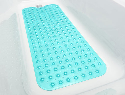 Extra-Long Non-Slip Bathtub & Shower Mat, 39”x16”, Transparent Turquoise, Safe & Machine-Washable