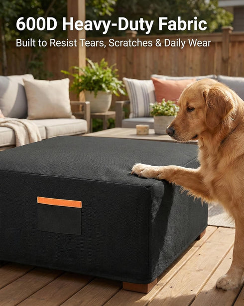 BRUXOLAY 600D 32 32 18 Inches Waterproof Patio Ottoman Cover, Heavy Duty Square Outdoor Side Table Furniture Cover