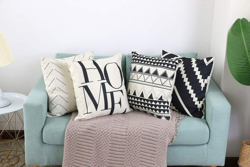 Set of 4 Black and White/Cream Decorative Throw Pillow Covers 18x18 Inch for Couch, Accent Pillows Case for Living Room