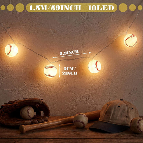 Bencailor Baseball LED String Lights Battery Operated Light up Mini Baseball Lights for Sport Party Bedroom Decorations