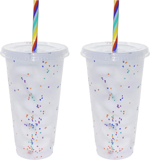 Generic 24 oz Reusable Color Changing Rainbow Cup, with Rainbow Straw and Lid, 4 Pack, Multicolor