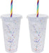 Generic 24 oz Reusable Color Changing Rainbow Cup, with Rainbow Straw and Lid, 4 Pack, Multicolor