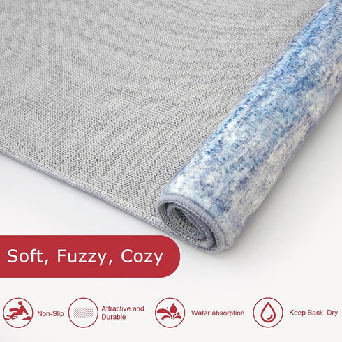 KOZYFLY 2x3 Modern Abstract Small Area Rugs, Washable Kitchen Rug Non-Slip Soft Small Bathroom Rug, Blue/Grey/Beige