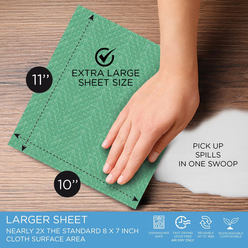 LOLA Wowables XL Swedish Dishcloths, 30 Reusable Eco Cleaning Cloths, 11" x 10", Ultra Absorbent, Compostable