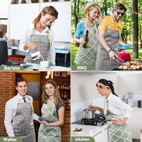 NLUS 2 Pack Kitchen Cooking Aprons: Adjustable Bib, Waterproof Chef Apron with 2 Pockets for Men & Women (Green