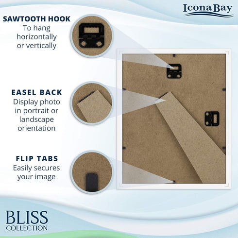 Icona Bay 8x10 White Picture Frame with Removable Mat for 5x7 Photo, Modern Style Engineered Wood Frame