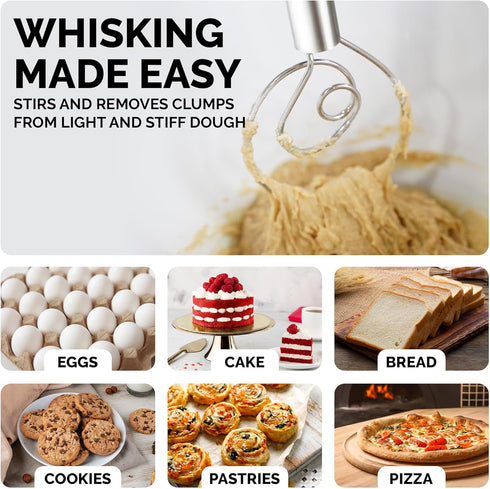 Zulay Kitchen 13-Inch Danish Dough Whisk: Stainless Steel Whisk for Sourdough, Pizza, Pastry