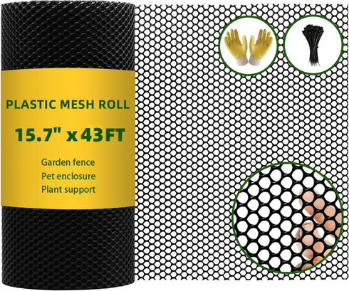 HWIUS 15.7INx43FT UV Resistant Black Plastic Mesh Fencing Roll for Chicken Dogs Rabbit
