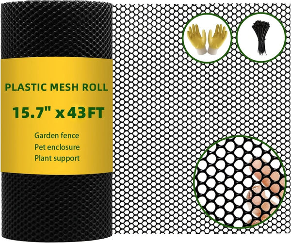 HWIUS 15.7INx43FT UV Resistant Black Plastic Mesh Fencing Roll for Chicken Dogs Rabbit