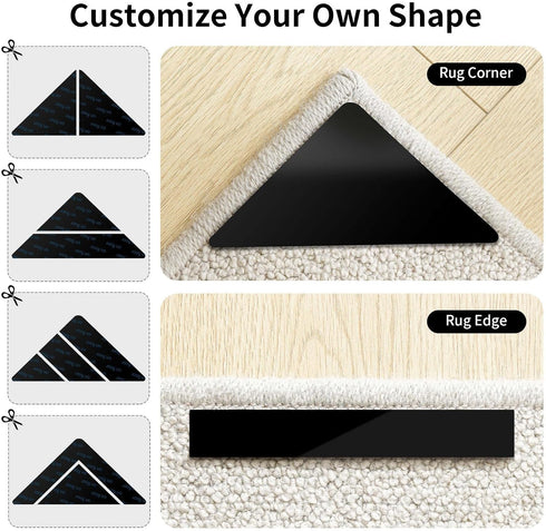 12PCS Non Slip Rug Grippers, Anti Slip Carpet Pads for Hardwood Floors/Tile/Mats, Keep Area Rugs Flat and Easily Peel