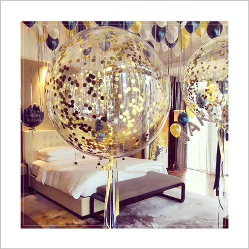 36 Inch Jumbo Confetti Balloons, Giant Latex Balloon with Gold Confetti, Pkg/6 for Party/Birthdays/Wedding/Festivals