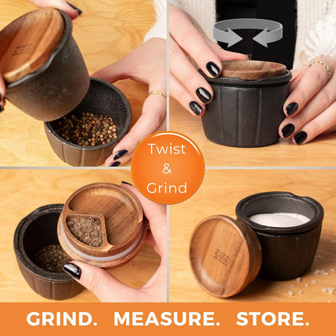 Set KABIN Spice Mill - Spice Grinder Manual Pepper Mill - Durable Cast Iron Mortar and Pestle Herb Crusher - Hand