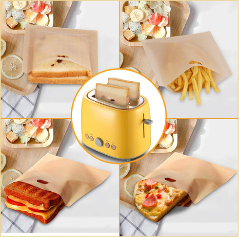 10 Toaster Bags - Reusable Non Stick Grilled Cheese Bags for Sandwiches, Chicken, Nuggets, Panini, and Garlic Toasts