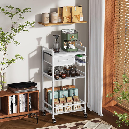 4-Tier 33" Housolution Coffee Bar Cart with Storage, H Coffee Station Cabinet with Pod Drawers for Nespresso Vertuo