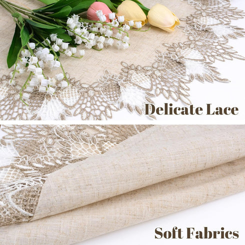 2Pcs 24 24in Kitchen(60 60cm) Polyester Round Doily, * Beige Table Cover with Lace Trim, Coffee Table Topper Table
