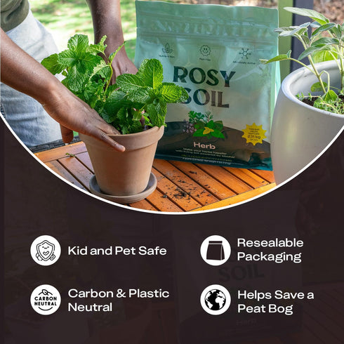 4qt Rosy Soil Herb Mix - Organic Potting Mix for Herbs - Enriched with Biochar, Worm Castings for Root Development
