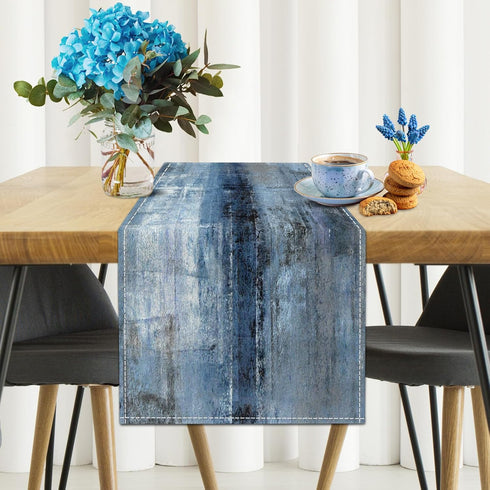 AILUER (13"x108") Blue Grey Long Table Runners Modern Art Farmhouse Linen Table Runners Dresser Scarves Retro Rustic