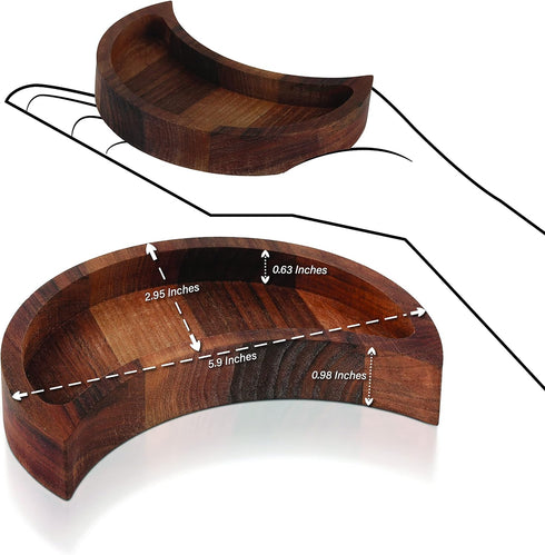 Curawood Crescent Moon Tray, 6"x3" Wooden Crystal Display Tray for Gems, Healing Stones & Treasures, Walnut