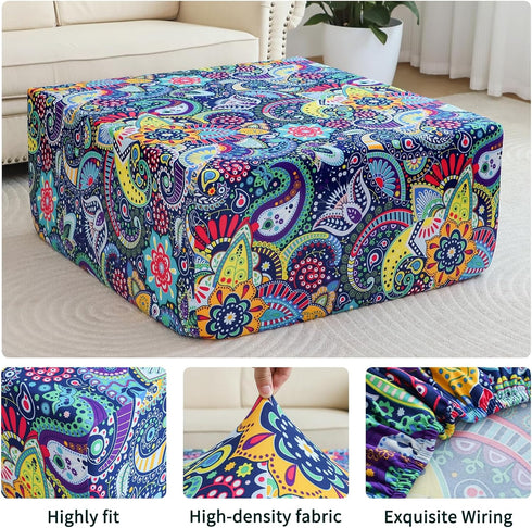 20"-22" Stretch Ottoman Cover Rectangular Waterproof Medium Printed Boho Footstool Cover Fit Width Foot Stool Ottoman