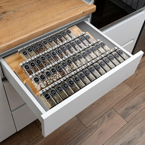 8 Mulush Bamboo Spice Rack Tray - Spice Drawer Organizer for Kitchen Cabinets Storage and Organization (Jars Not
