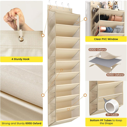 20-25 Closet 10-Tier Pairs Over the Door Shoe Organizer, Clear Pockets Shoe Rack for Door, Hanging Shoe Rack for Boots