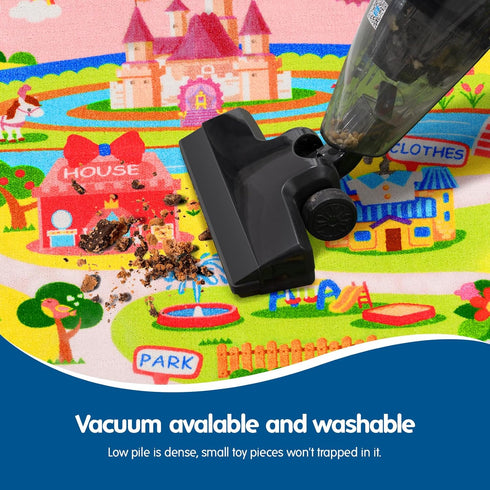 Play-Cozy Booooom Jackson Enchanting Kids Pink Castle Rug with Cartoon Park-Flower,Shoes,Clothes,House Design-Perfect